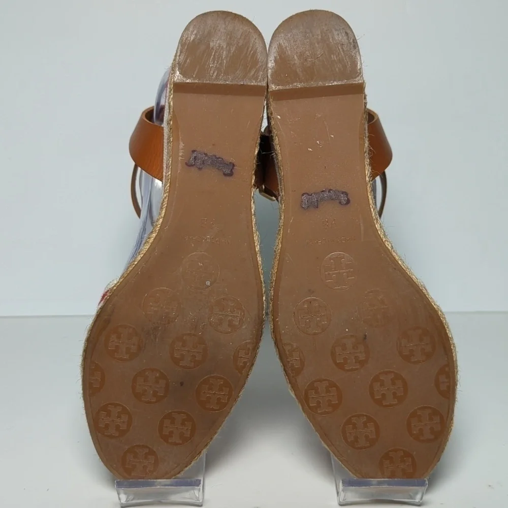 Tory Burch Karissa canvas wedge espadrille platform sandals womans size 9